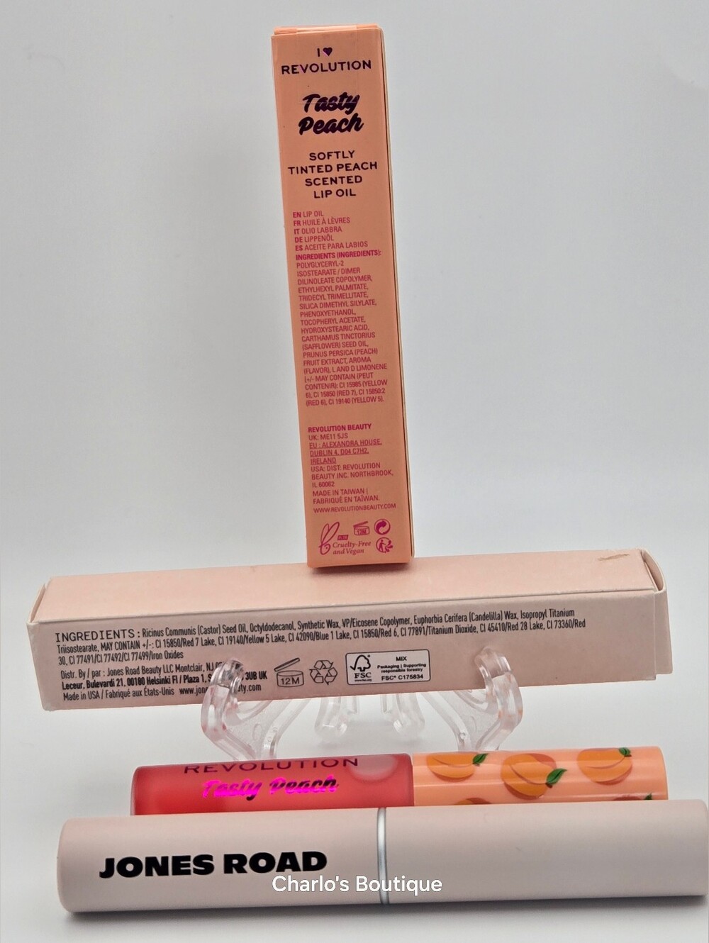 Jones Road Lip Tint Just Peachy & I Heart Revolution Peach Lip Oil Duo NIB - Picture 5 of 6